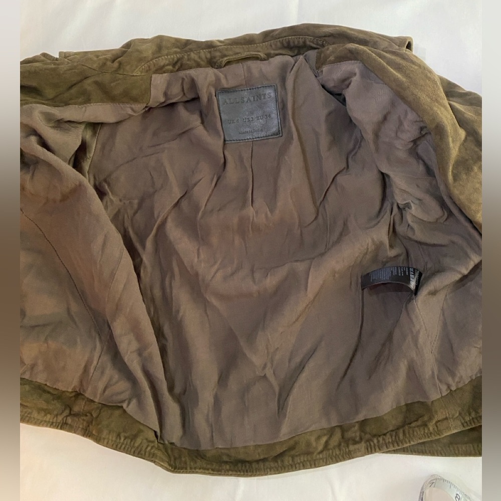 ALLSAINTS Hitchen Graphite Dark Brown 100% Goat Leather Suede Moto Jacket 2 - Picture 7 of 16
